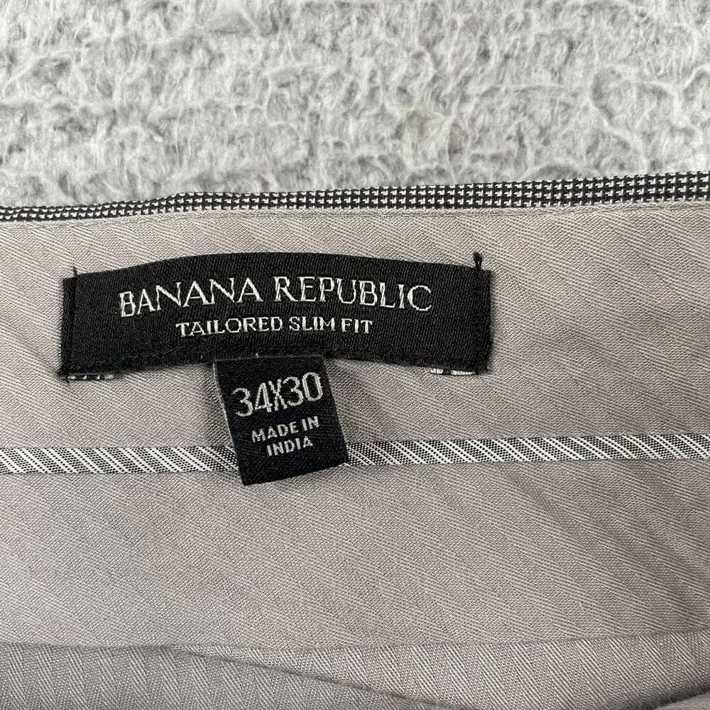 Banana Republic Dress Pants Mens 34x30 Grey Tailored Slim Fit 100%‎ Wool